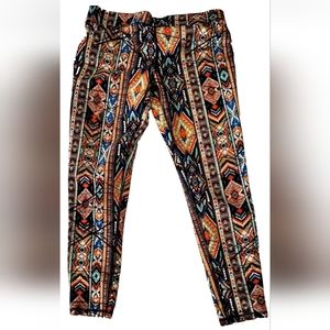 Massimo Aztec Pattern Multicolored Workout Stretch Pants Size M